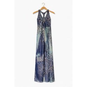 Shoreline Maxi Dress L/XL Blue Paisley Halter Twist Empire Waist Boho Beach Long